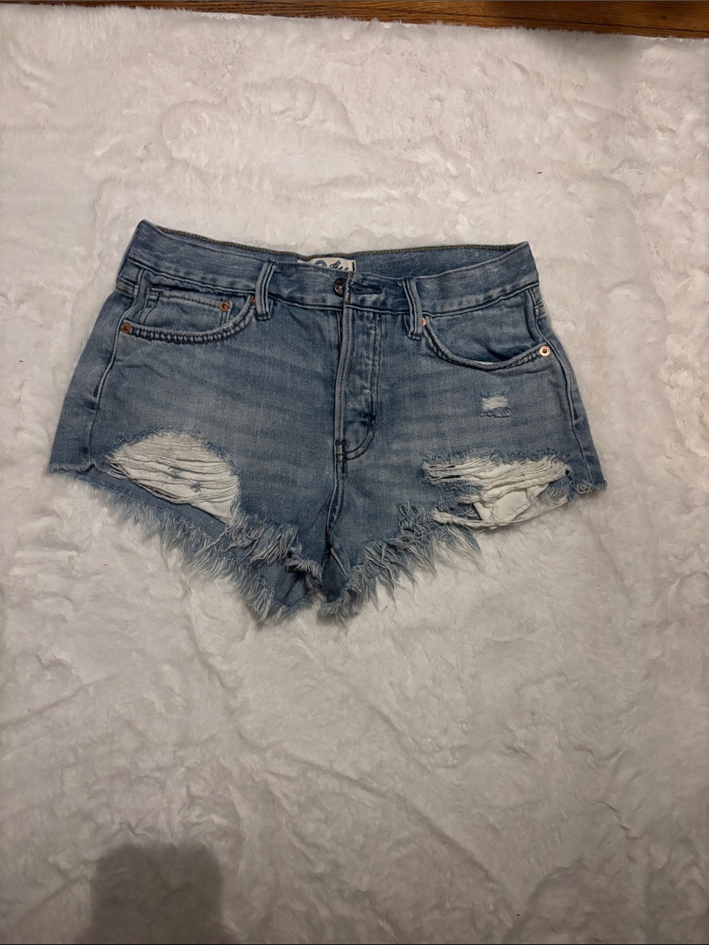 We The Free Light Blue Distressed Denim Cutoff Shorts